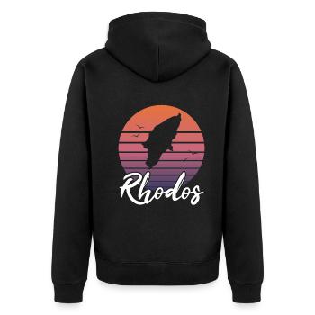 Rhodos Insel Karte Griechenland Retro Geschenk - Unisex Premium Bio Zip Hoodie - Schwarz - Hinten - Nico (187cm)