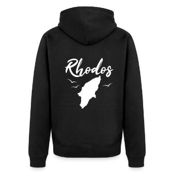 Rhodos Karte Griechische Insel Urlaub Geschenk - Unisex Premium Bio Zip Hoodie - Schwarz - Hinten - Nico (187cm)