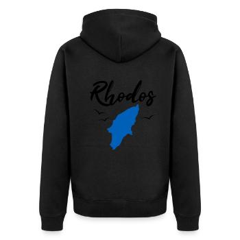 Rhodos Karte Griechische Insel Urlaub Geschenk - Unisex Premium Bio Zip Hoodie - Schwarz - Hinten - Nico (187cm)