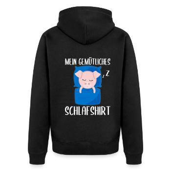 Mein Gemütliches Schlafshirt Schlafendes Schwein - Unisex Premium Bio Zip Hoodie - Schwarz - Hinten - Nico (187cm)
