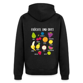 Früchte Und Obst Sammlung Mit Namen Geschenk - Unisex Premium Bio Zip Hoodie - Schwarz - Hinten - Nico (187cm)