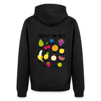 Früchte Und Obst Sammlung Mit Namen Geschenk - Unisex Premium Bio Zip Hoodie - Schwarz - Hinten - Nico (187cm)