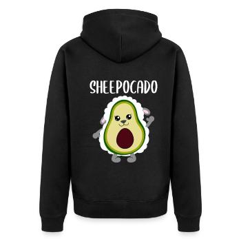 Avocado Sheep Funny Vegetable Fruit Gift - Unisex Premium Organic Zip Hoodie - black - Back - Nico (187cm)