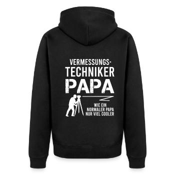 Vermessungstechniker Papa Spruch Geschenk Herren - Unisex Premium Bio Zip Hoodie - Schwarz - Hinten - Nico (187cm)
