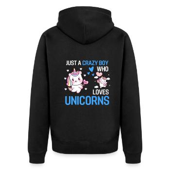 Fantasy Animal Lovers Boy Gift Unicorn - Unisex Premium Organic Zip Hoodie - black - Back - Nico (187cm)
