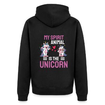 Einhörner Mein spirituelles Tier ist das Einhorn - Unisex Premium Bio Zip Hoodie - Schwarz - Hinten - Nico (187cm)