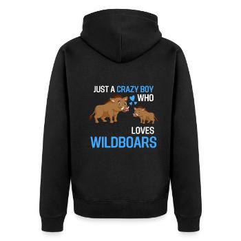 Only a crazy boy who loves wild boars - Unisex Premium Organic Zip Hoodie - black - Back - Nico (187cm)