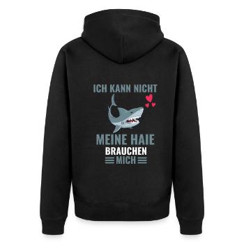 Raubtier Tierliebhaber Ozean Tier Geschenk Hai - Unisex Premium Bio Zip Hoodie - Schwarz - Hinten - Nico (187cm)