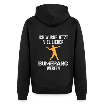 Bumerang Werfen Bumerang Werfer Spruch Geschenk - Unisex Premium Bio Zip Hoodie - Schwarz - Hinten - Nico (187cm)