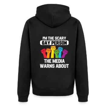 Regenbogen Faust Gay Pride Lustiges Geschenk LGBT - Unisex Premium Bio Zip Hoodie - Schwarz - Hinten - Nico (187cm)