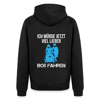 Bobfahren Lustiger Spruch Bobfahrer Geschenk - Unisex Premium Bio Zip Hoodie - Schwarz - Hinten - Nico (187cm)