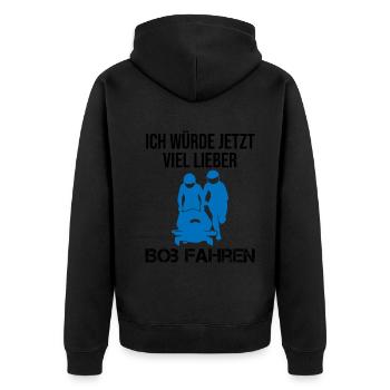 Bobfahren Lustiger Spruch Bobfahrer Geschenk - Unisex Premium Bio Zip Hoodie - Schwarz - Hinten - Nico (187cm)