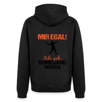 Bumerang Werfen Lustiger Spruch Geschenk - Unisex Premium Bio Zip Hoodie - Schwarz - Hinten - Nico (187cm)