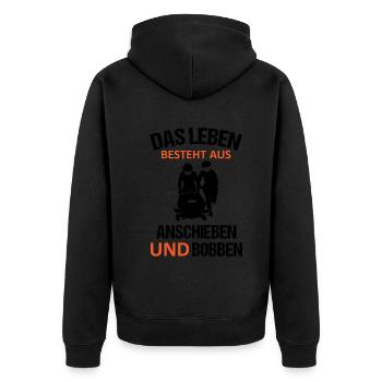 Bobfahren Lustiger Spruch Bobfahrer Geschenk - Unisex Premium Bio Zip Hoodie - Schwarz - Hinten - Nico (187cm)
