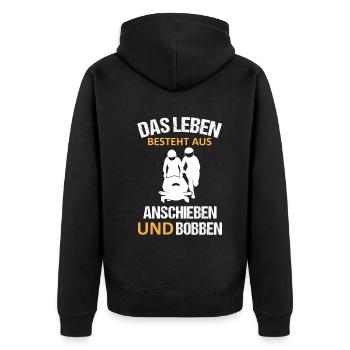Bobfahren Lustiger Spruch Bobfahrer Geschenk - Unisex Premium Bio Zip Hoodie - Schwarz - Hinten - Nico (187cm)