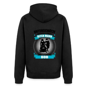 Bobfahrer Alter Mann Spruch Bobfahren Geschenk - Unisex Premium Bio Zip Hoodie - Schwarz - Hinten - Nico (187cm)