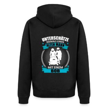 Bobfahrer Alter Mann Spruch Bobfahren Geschenk - Unisex Premium Bio Zip Hoodie - Schwarz - Hinten - Nico (187cm)