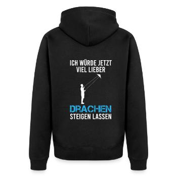Drachenfliegen Drachensteigen Spruch Geschenk - Unisex Premium Bio Zip Hoodie - Schwarz - Hinten - Nico (187cm)