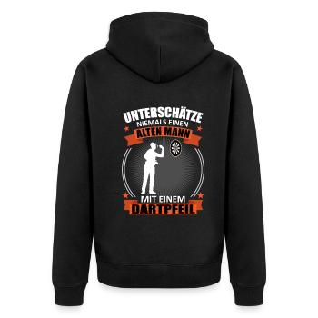 Darts Alter Mann Spruch Dartspieler Fans Geschenk - Unisex Premium Bio Zip Hoodie - Schwarz - Hinten - Nico (187cm)