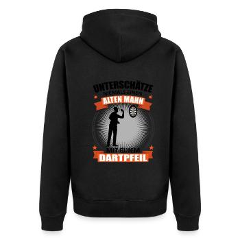 Darts Alter Mann Spruch Dartspieler Fans Geschenk - Unisex Premium Bio Zip Hoodie - Schwarz - Hinten - Nico (187cm)