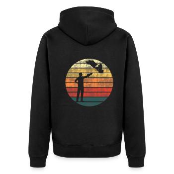 Falkner Mit Greifvogel Falknerei Retro Geschenk - Unisex Premium Bio Zip Hoodie - Schwarz - Hinten - Nico (187cm)