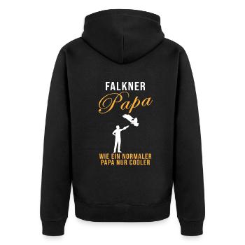 Falkner Papa Spruch Falke Falknerei Geschenk - Unisex Premium Bio Zip Hoodie - Schwarz - Hinten - Nico (187cm)