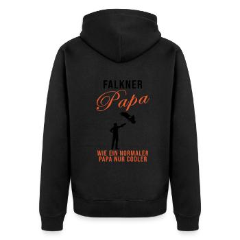 Falkner Papa Spruch Falke Falknerei Geschenk - Unisex Premium Bio Zip Hoodie - Schwarz - Hinten - Nico (187cm)