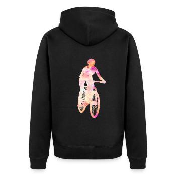 Radfahrerin Mountainbike Fahrer Geschenk Damen - Unisex Premium Bio Zip Hoodie - Schwarz - Hinten - Nico (187cm)