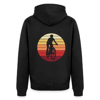 Radfahrerin Mountainbike Fahrer Retro Geschenk - Unisex Premium Bio Zip Hoodie - Schwarz - Hinten - Nico (187cm)