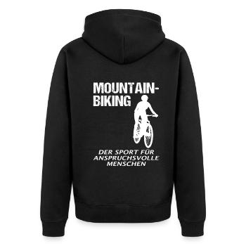 Mountainbike Fahrer Lustiger Spruch Geschenk Damen - Unisex Premium Bio Zip Hoodie - Schwarz - Hinten - Nico (187cm)