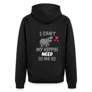 Ich kann nicht Hippo Afrika Tier Geschenk Nilpferd - Unisex Premium Bio Zip Hoodie - Schwarz - Hinten - Nico (187cm)