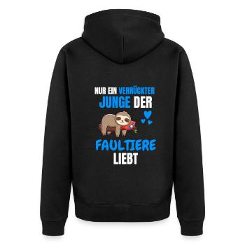 Tropisches Tier Jungs Lustiges Geschenk Faultier - Unisex Premium Bio Zip Hoodie - Schwarz - Hinten - Nico (187cm)