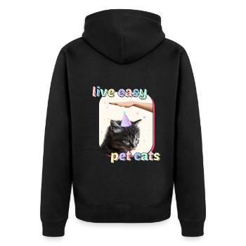 Cat Memes - Live Easy Pet Cats - Unisex Premium Organic Zip Hoodie - black - Back - Nico (187cm)