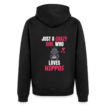 Verrücktes Mädchen Afrika Tier Geschenk Nilpferd - Unisex Premium Bio Zip Hoodie - Schwarz - Hinten - Nico (187cm)