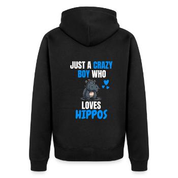 Verrückter Junge Afrika Tier Geschenk Nilpferd - Unisex Premium Bio Zip Hoodie - Schwarz - Hinten - Nico (187cm)