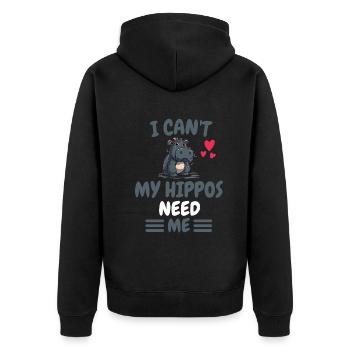 Ich kann nicht Afrika Tier Hippo Geschenk Nilpferd - Unisex Premium Bio Zip Hoodie - Schwarz - Hinten - Nico (187cm)