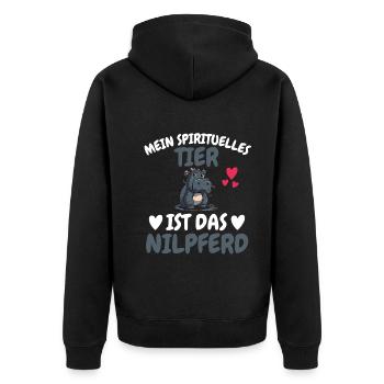 Hippo Mein spirituelles Tier ist das Nilpferd - Unisex Premium Bio Zip Hoodie - Schwarz - Hinten - Nico (187cm)