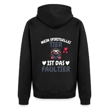 Faulenzer Mein spirituelles Tier ist das Faultier - Unisex Premium Bio Zip Hoodie - Schwarz - Hinten - Nico (187cm)