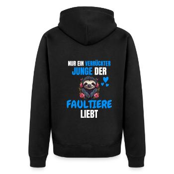 Tropisches Tier Jungs Geschenk Zoo Faultier - Unisex Premium Bio Zip Hoodie - Schwarz - Hinten - Nico (187cm)