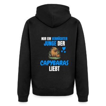Wasserschwein Zoo Tier Jungs Geschenk Capybara - Unisex Premium Bio Zip Hoodie - Schwarz - Hinten - Nico (187cm)
