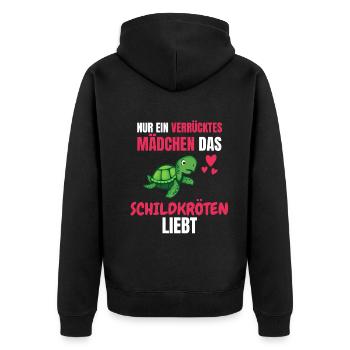 Verrücktes Mädchen Ozean Tier Geschenk Schildkröte - Unisex Premium Bio Zip Hoodie - Schwarz - Hinten - Nico (187cm)