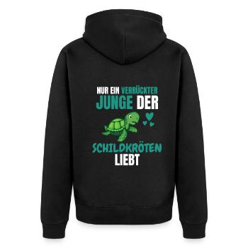Verrückter Junge Meerestier Geschenk Schildkröte - Unisex Premium Bio Zip Hoodie - Schwarz - Hinten - Nico (187cm)