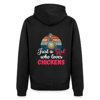 Bauer Nur ein Mädchen das Hühner liebt Retro Huhn - Unisex Premium Bio Zip Hoodie - Schwarz - Hinten - Nico (187cm)