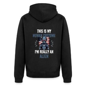 USA Flag Alien Gift America Alien - Unisex Premium Organic Zip Hoodie - black - Back - Nico (187cm)