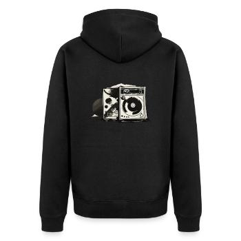 Yard-Sale-Lautsprecher - Unisex Premium Bio Zip Hoodie - Schwarz - Hinten - Nico (187cm)