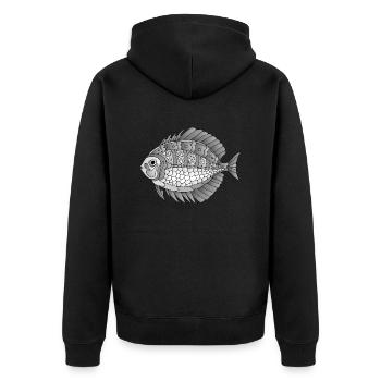 Fisch - Unisex Premium Bio Zip Hoodie - Schwarz - Hinten - Nico (187cm)