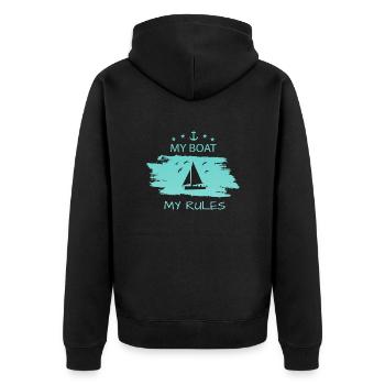 Segeln Pinselstrich My Boat türkis mit Anker - Unisex Premium Bio Zip Hoodie - Schwarz - Hinten - Nico (187cm)