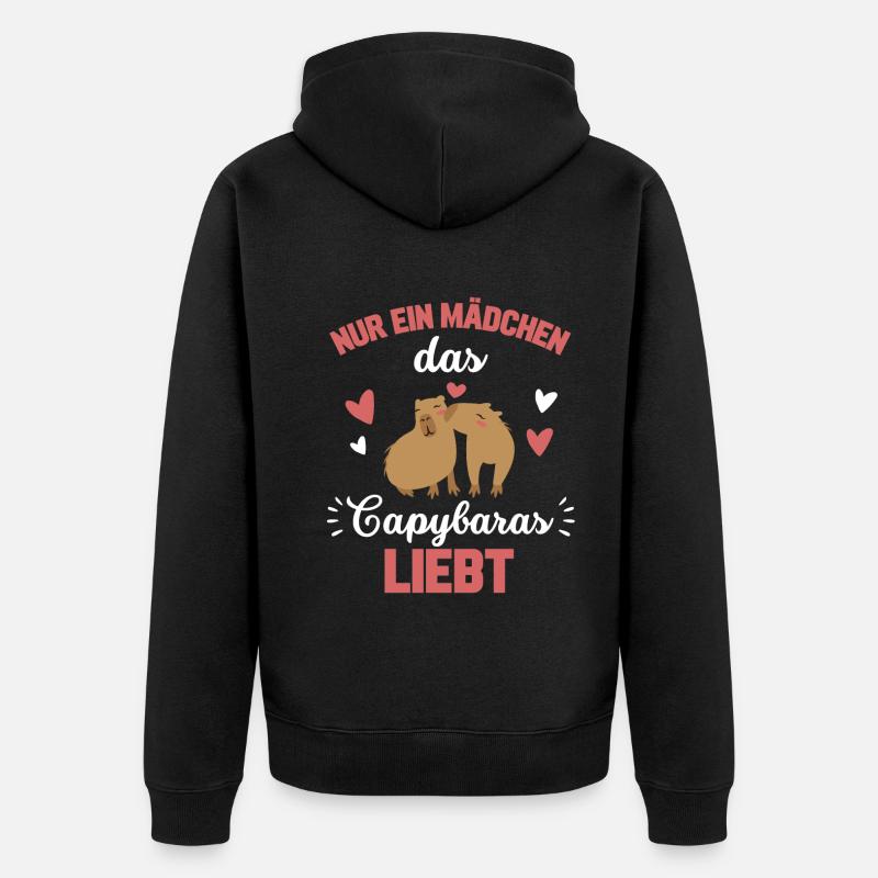 Capybara Mädchen - Unisex Premium Bio Zip Hoodie - Schwarz