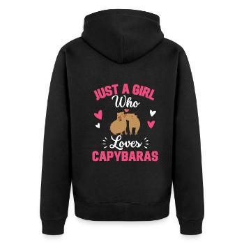 Capybara Mädchen - Unisex Premium Bio Zip Hoodie - Schwarz - Hinten - Nico (187cm)