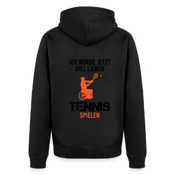 Rollstuhltennis Rollstuhl Tennis Cooler Spruch - Unisex Premium Bio Zip Hoodie - Schwarz - Hinten - Nico (187cm)